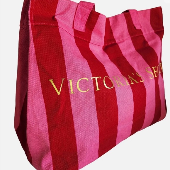 Oversized Victoria’s Secret Logo Canvas Tote weekend travel bag pink sripes - Picture 4 of 9